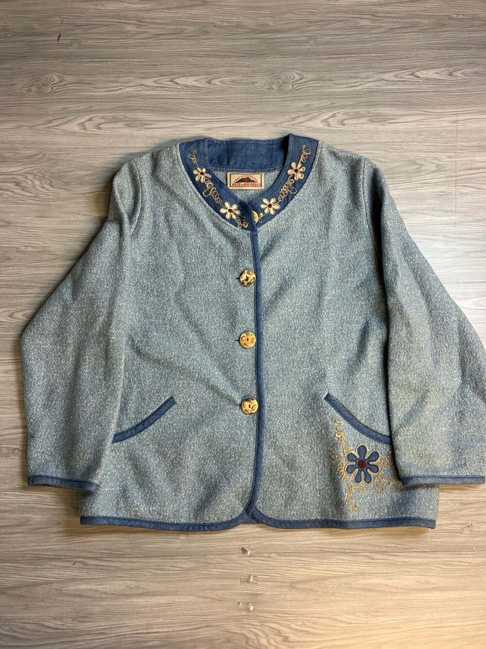 Kitz-Bichler Trachten Cardigan Size M Blue Embroidered Wool Sweater Jacket